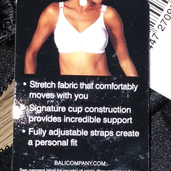 Comfort-U Bali Double Support Black Bra Size 38C. Retail $36.00. NWT. - Picture 6 of 7